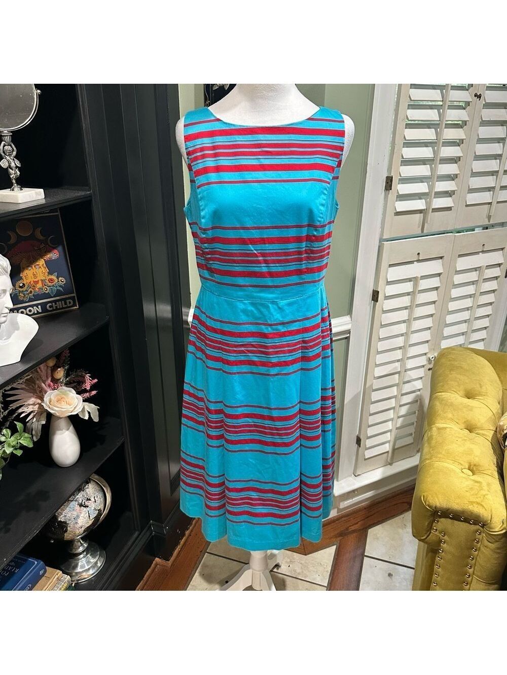 Talbots Blue and Red Striped A Line Dress Size 10
